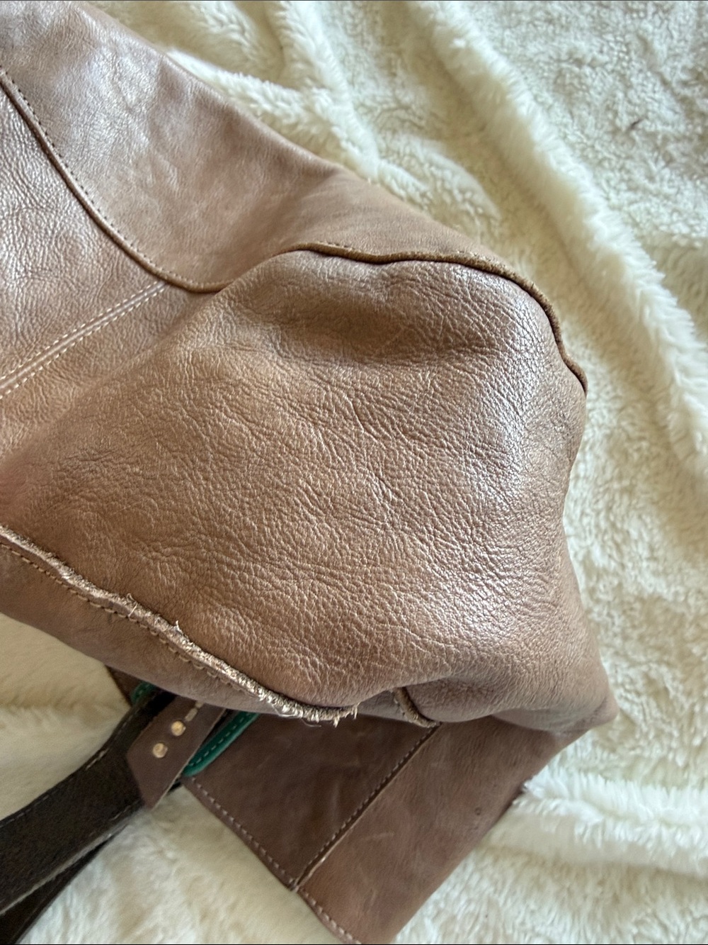 BED|STU Brown Leather Tote with Dark Brown Straps and Green Trim - Picture 7 of 7